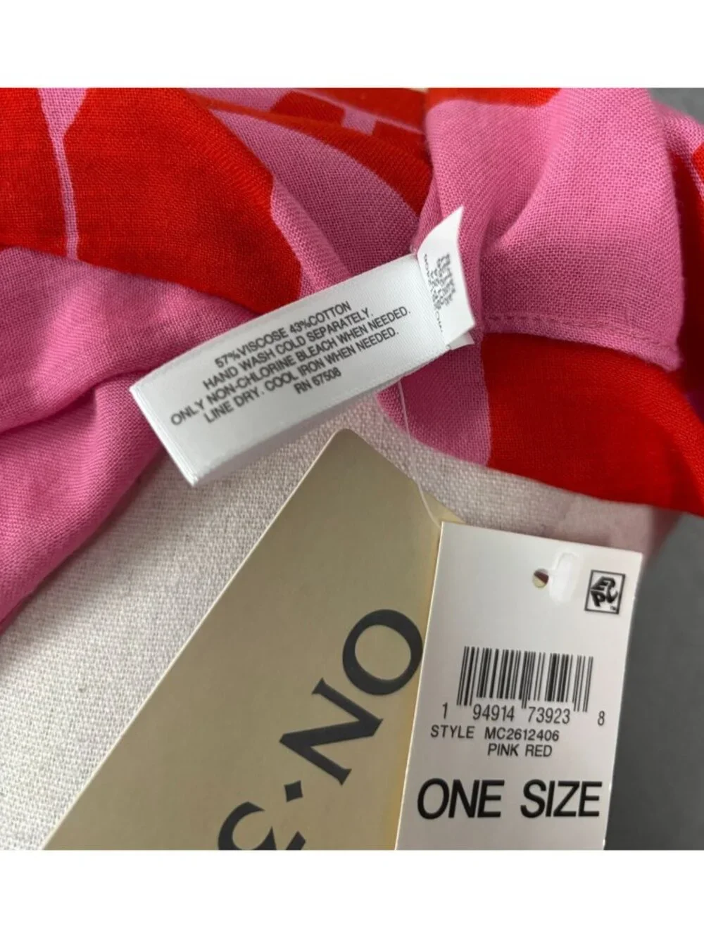 On 34th Women's Abstract Geo Square Scarf, 3 Ways to Wear It. Pink/Red OS NWT's
